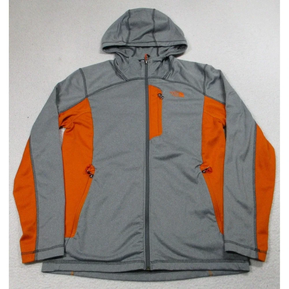The North Face Jacket Mens‎ Medium Gray Orange Hooded Softshell Full Zip Hiking